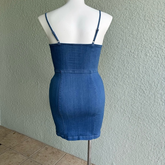 Bläshe size L denim jean mini dress y2K 90s  slimfit bodycon summer spring - Picture 5 of 11